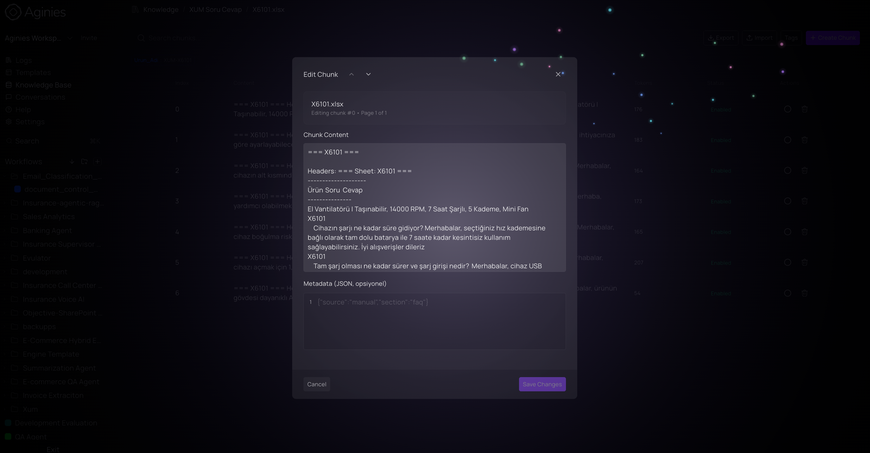 Knowledge base chunk editor
