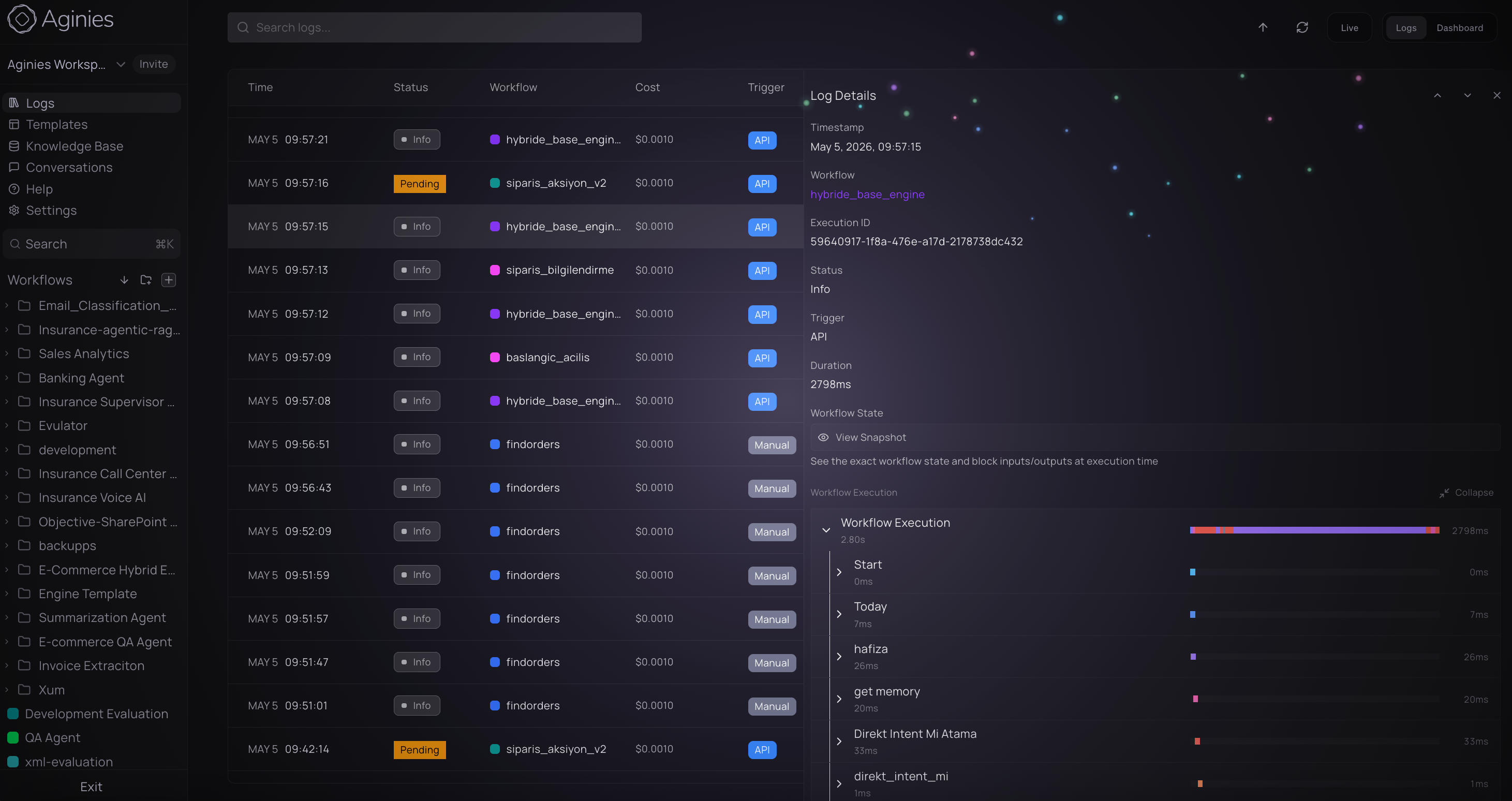 Voice workflow execution details with block-level timing